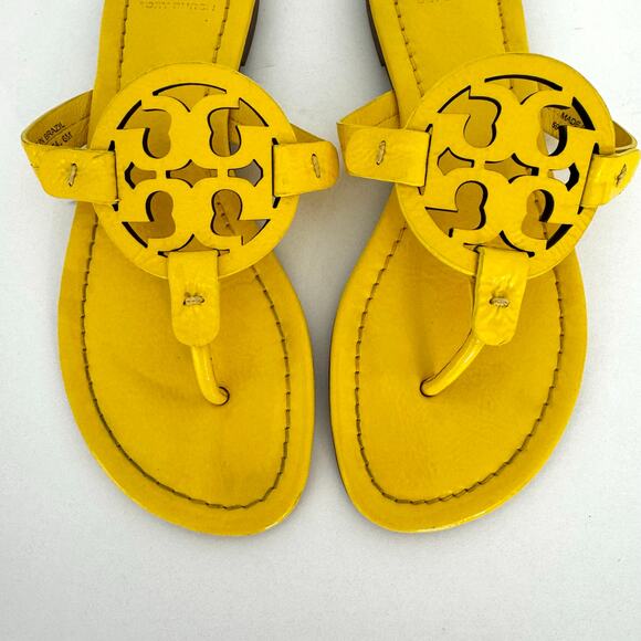 Tory Burch Miller Sandal Slippers Yellow Leather Logo | Size 6M - Picture 3 of 13